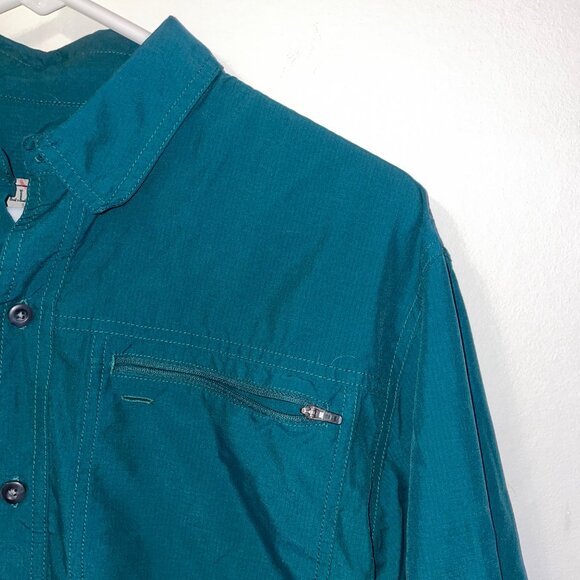 L.L. Bean Womens Teal Button-Up Long Sleeve Shirt With Chest Zip Pocket Size M - Picture 2 of 5